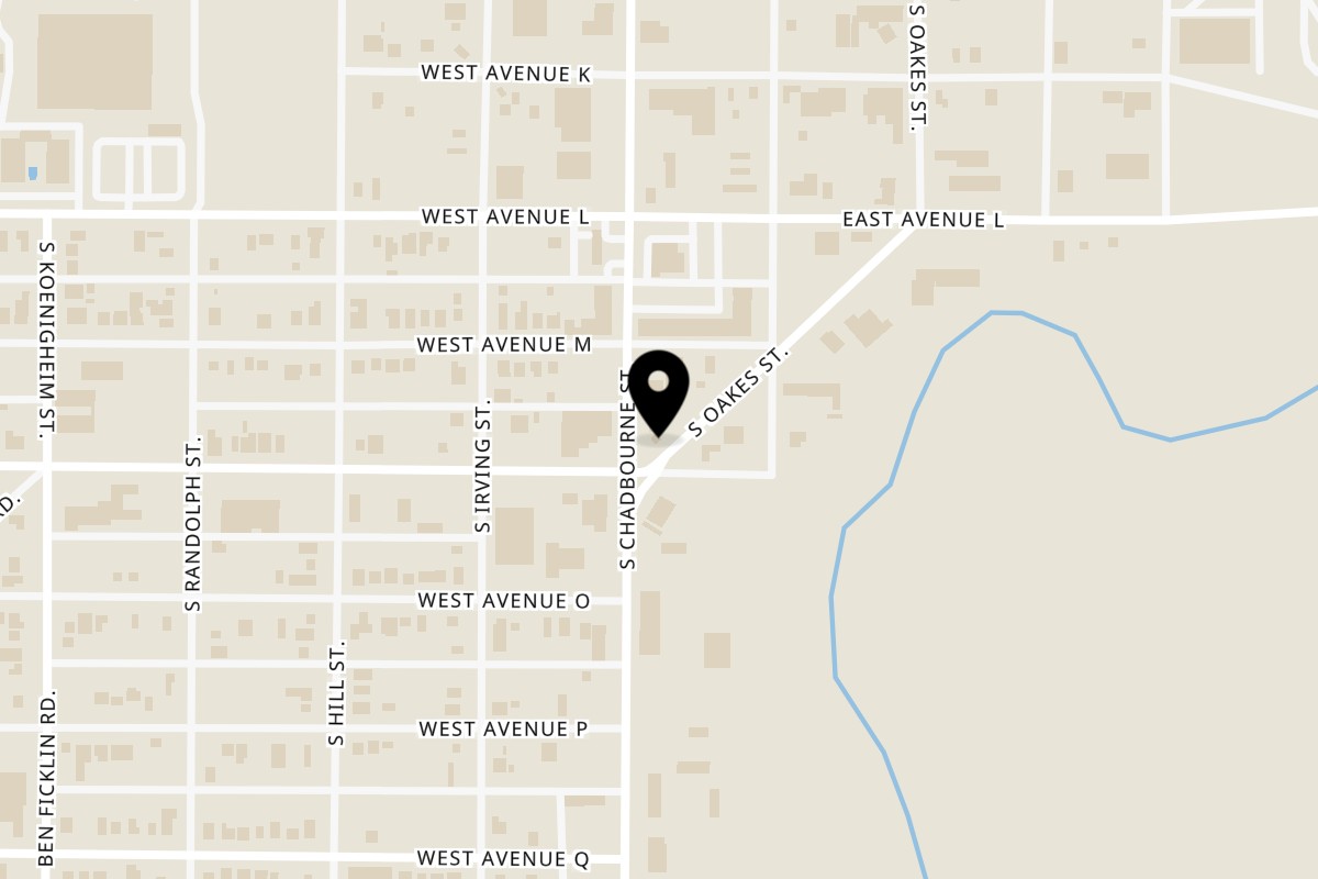 Map showing the location of 1st BITE Burgers on 1724 S Chadbourne St in San Angelo